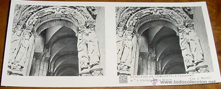 Fotografia antiga: ANTIGUA FOTO ESTEREOSCOPICA DE SANTIAGO DE COMPOSTELA.CATEDRAL, PORTICO DE LA GLORIA, FOTO J. NONEIL