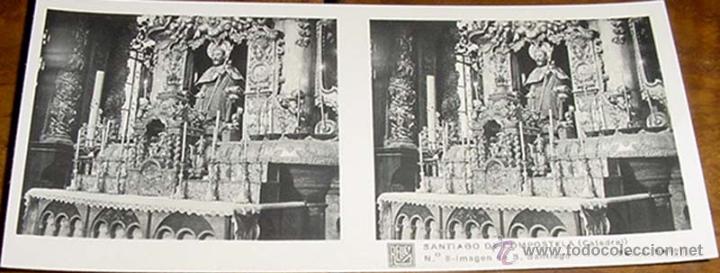 Fotografia antiga: ANTIGUA FOTO ESTEREOSCOPICA DE SANTIAGO DE COMPOSTELA.CATEDRAL, IMAGEN DE S. SANTIAGO, FOTO J. NONEI