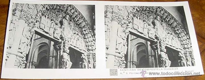 Fotograf&iacute;a antigua: ANTIGUA FOTO ESTEREOSCOPICA DE SANTIAGO DE COMPOSTELA.CATEDRAL, PORTICO DE LA GLORIA, FOTO J. NONEIL