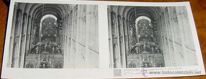 Antique Photography: ANTIGUA FOTO ESTEREOSCOPICA DE SANTIAGO DE COMPOSTELA.CATEDRAL, INTERIOR BASILICA, FOTO J. NONEIL  -