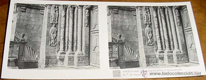 Fotograf&iacute;a antigua: ANTIGUA FOTO ESTEREOSCOPICA DE SANTIAGO DE COMPOSTELA.CATEDRAL,PUERTA DE LAS PLATERIAS, FOTO J. NONE