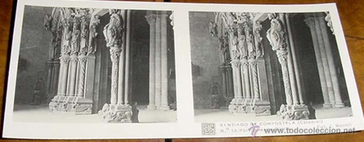 Fotograf&iacute;a antigua: ANTIGUA FOTO ESTEREOSCOPICA DE SANTIAGO DE COMPOSTELA.CATEDRAL,PORTICO DE LA GLORIA, FOTO J. NONEIL