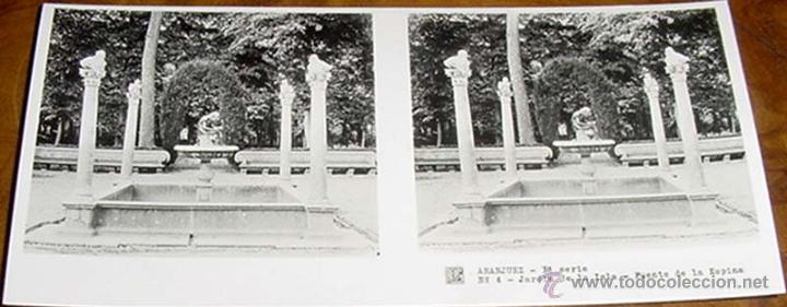 Photographie ancienne: ANTIGUA FOTO ESTEREOSCOPICA DE ARANJUEZ - 1&ordf; SERIE NUM. 4 - JARDIN DE LA ISLA, FUENTE DE LA ESPINA -