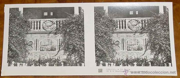 Fotograf&iacute;a antigua: ANTIGUA FOTO ESTEREOSCOPICA CERAMICA - 1&ordm; SERIE - COLECCION NUM. 1010 - BANCOS DE LA PLAZA DE ESPA&Ntilde;A