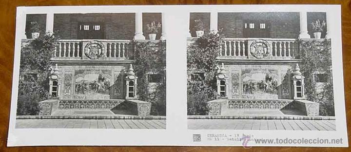 Fotografia antiga: ANTIGUA FOTO ESTEREOSCOPICA CERAMICA - 1&ordm; SERIE - COLECCION NUM. 1010 - BANCOS DE LA PLAZA DE ESPA&Ntilde;A