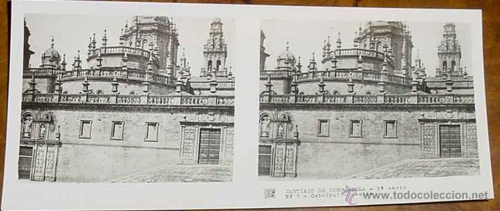 Fotografia antiga: ANTIGUA FOTO ESTEREOSCOPICA DE SANTIAGO DE COMPOSTELA - CATEDRAL - COLECCION NUM. 7 - ED. RELLEV - N