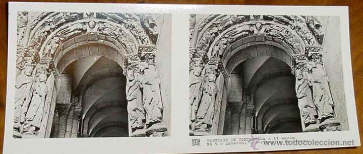 Fotografia antiga: ANTIGUA FOTO ESTEREOSCOPICA DE SANTIAGO DE COMPOSTELA - CATEDRAL - COLECCION NUM. 7 - ED. RELLEV - N