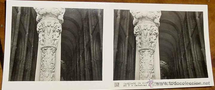 Fotografia antiga: ANTIGUA FOTO ESTEREOSCOPICA DE SANTIAGO DE COMPOSTELA - CATEDRAL - COLECCION NUM. 7 - ED. RELLEV - N