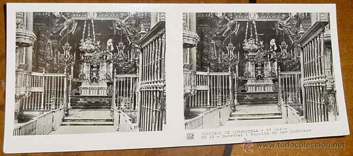 Fotografia antiga: ANTIGUA FOTO ESTEREOSCOPICA DE SANTIAGO DE COMPOSTELA - CATEDRAL - COLECCION NUM. 7 - ED. RELLEV - N