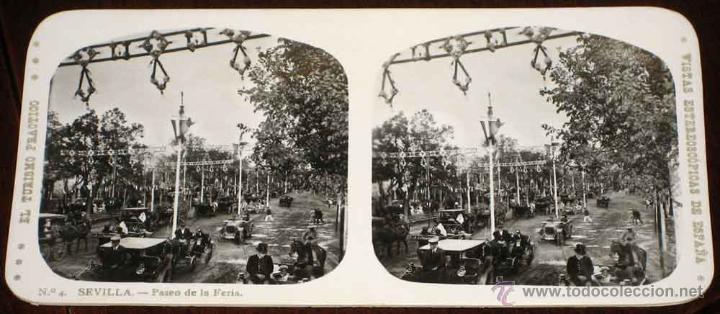 Fotografia antiga: ANTIGUA ESTEREOSCOPIA DE SEVILLA - PASEO DE LA FERIA - N. 4 - ED. EL TURISMO PRACTICO - VISTAS ESTER