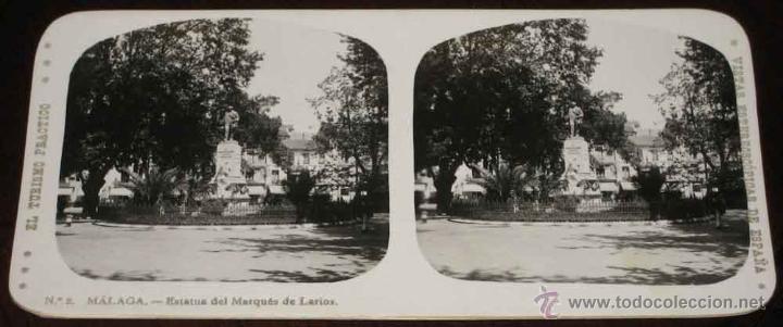 Fotografia antica: ANTIGUA ESTEREOSCOPIA DE MALAGA - N. 8 - ESTATUA DEL MARQUES DE LARIOS - VISTAS ESTEREOSCOPICAS DE E