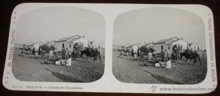 Fotografia antiga: ANTIGUA ESTEREOSCOPIA DE MALAGA - N. 10 - CHOZAS DE PESCADORES - VISTAS ESTEREOSCOPICAS DE ESPA&Ntilde;A -