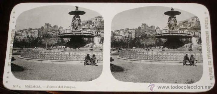 Fotograf&iacute;a antigua: ANTIGUA ESTEREOSCOPIA DE MALAGA - N. 5 - FUENTE DEL PARQUE - VISTAS ESTEREOSCOPICAS DE ESPA&Ntilde;A - MIDE