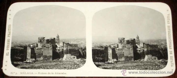 Fotografia antica: ANTIGUA ESTEREOSCOPIA DE MALAGA - N. 3 - RUINAS DE LA ALCAZABA - VISTAS ESTEREOSCOPICAS DE ESPA&Ntilde;A -