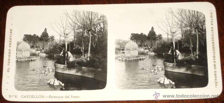 Fotograf&iacute;a antigua: ANTIGUA ESTEREOSCOPIA DE CASTELLON - ESTANQUE DEL PASEO - N. 8 - EL TURISMO PRACTICO - VISTAS ESTERE