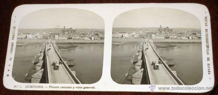 Fotograf&iacute;a antigua: ANTIGUA ESTEREOSCOPIA DE CORDOBA - PUENTE ROMANO Y VISTA GENERAL - N. 1 - EL TURISMO PRACTICO - VIST