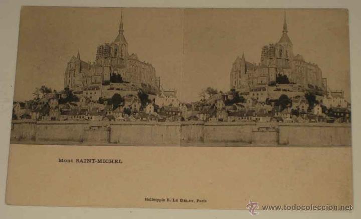 Fotografia antica: ANTIGUA POSTAL ESTEREOSCOPICA DE MONT SAINT MICHEL - ESTEREOSCOPIA - NO CIRCULADA - SIN DIVIDIR.