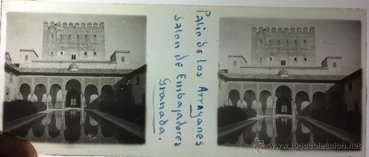 Fotografia antiga: FOTOGRAF&Iacute;A ESTEREOSC&Oacute;PICA - PATIO DE LOS ARRAYANES - LA ALHAMBRA DE GRANADA - POSITIVO CRISTAL