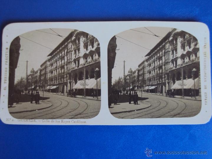Fotografia antiga: (ES-508)FOTOGRAFIA ESTEREOSCOPICA DE GRANADA-CALLE DE LOS REYES CATOLICOS