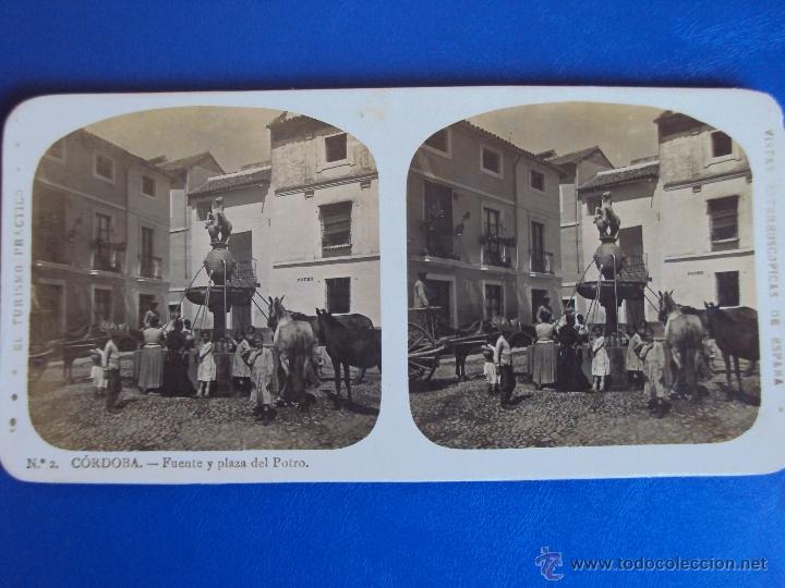 Fotografia antiga: (ES-510)FOTOGRAFIA ESTEREOSCOPICA DE CORDOBA-FUENTE Y PLAZA DEL POTRO