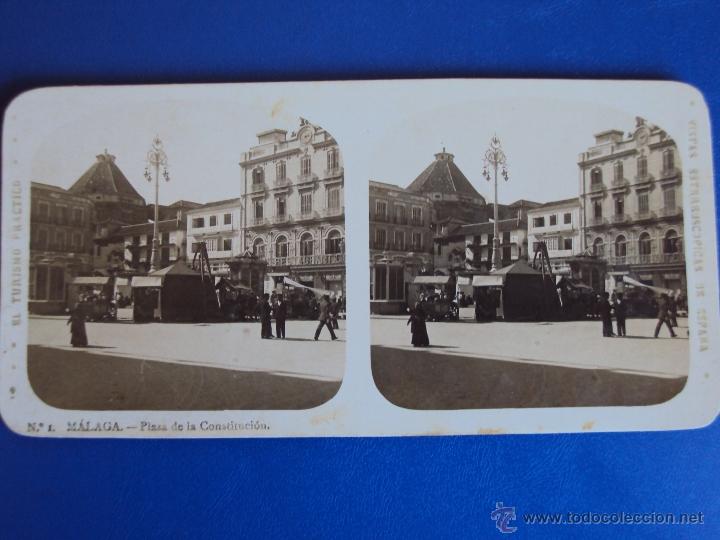 Fotografia antiga: (ES-514)FOTOGRAFIA ESTEREOSCOPICA DE MALAGA-PLAZA DE LA CONSTITUCION