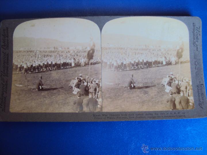 Fotografia antiga: (ES-829)FOTOGRAFIA ESTEREOSCOPICA DE DANZANTES DE GUERRA MAORI,ROTORUA,NUEVA ZELANDA