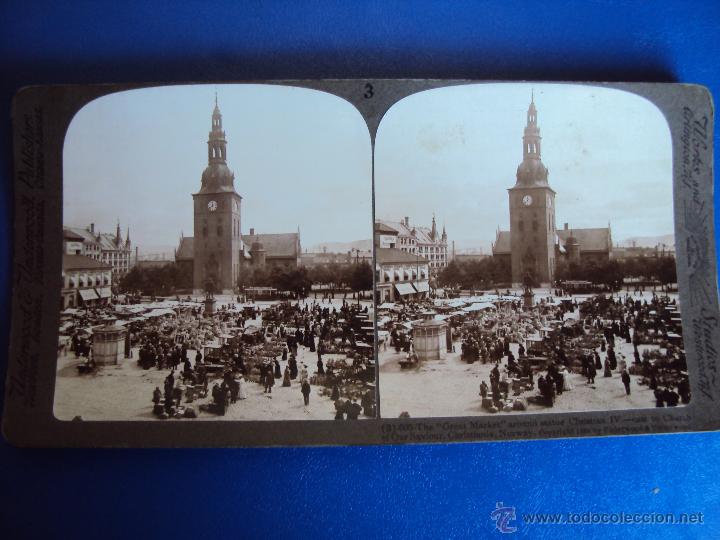 Fotografia antiga: (ES-834)FOTOGRAFIA ESTEREOSCOPICA DE GRAN MERCADO E IGLESIA DE EL SALVADOR,CRISTIANA,NORUEGA