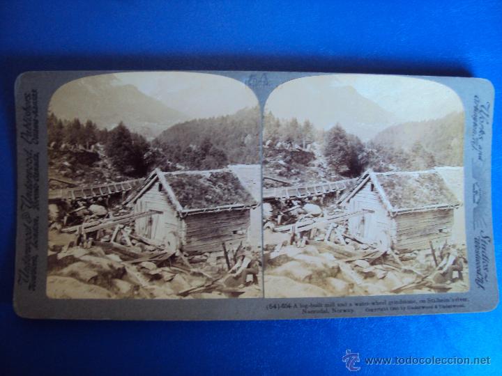 Antique Photography: (ES-852)FOTOGRAFIA ESTEREOSCOPICA DE MOLINO Y AMOLADERA,A ORILLA DEL RIO STALHEIM,NORUEGA