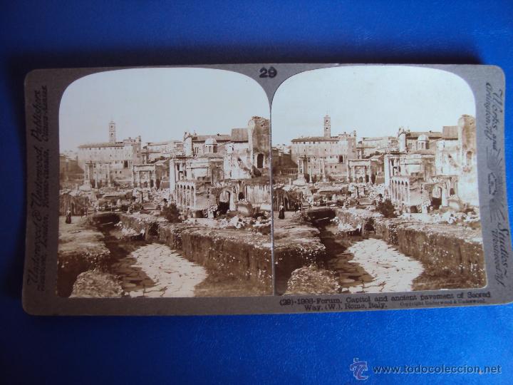 Fotografia antiga: (ES-853)FOTOGRAFIA ESTEREOSCOPICA DE FORO Y CAPITOLIO DESDE CERCA DE LA BASILICA CONSTANTINO