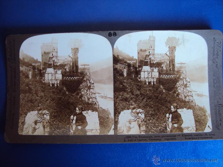 Fotografia antiga: (ES-873)FOTOGRAFIA ESTEREOSCOPICA DE CASTILLOS SOBRE EL RHIN,ALEMANIA