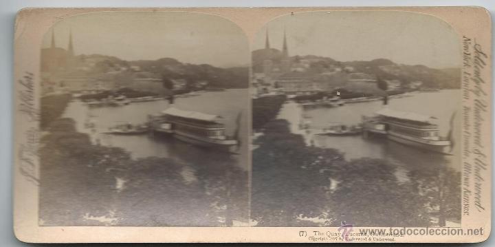 Fotografia antiga: vista estereoscopica Lucerne, Suiza 1897.