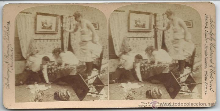 Fotografia antiga: vista estereoscopica escena comica