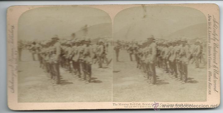 Fotografia antiga: vista estereoscopica campamento britanico en Sudafrica, 1900
