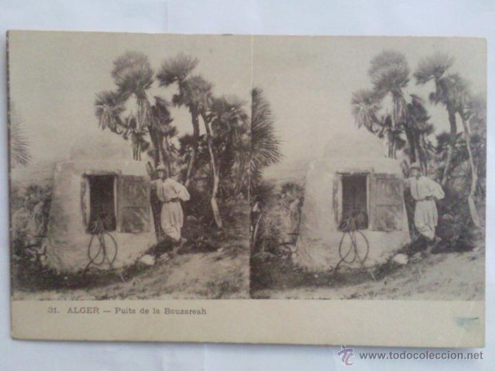 Fotografia antica: POSTAL ESTEREOSCOPICA, ALGER CIUDAD ARGELINA, POZO DEL BOUZAREAH