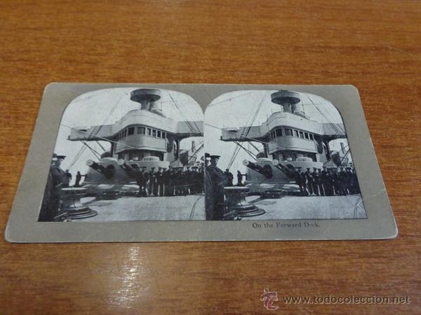Fotografia antiga: FOTOGRAF&Iacute;A ESTEREOSC&Oacute;PICA. ON THE FORWARD DECK. PP. S. XX. BARCO DE GUERRA, EN LA CUBIERTA DE PROA