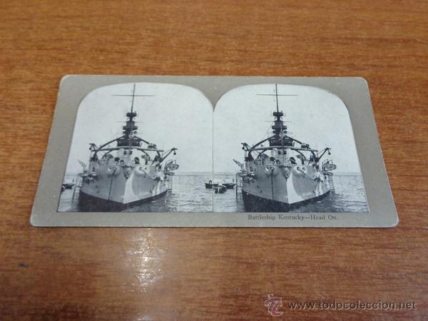 Fotografia antiga: FOTOGRAF&Iacute;A ESTEREOSC&Oacute;PICA. BATTLESHIP KENTUCKY - HEAD ON. PRINCIPIOS S. XX. BARCO DE GUERRA.