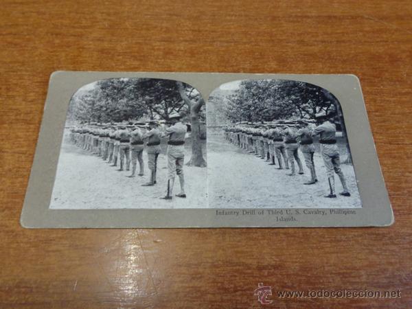 Fotografia antiga: FOTOGRAF&Iacute;A ESTEREOSC&Oacute;PICA. INFANTRY DRILL OF THIRD U. S. CAVALRY, PHILLIPINE ISLANDS. PP. S. XX