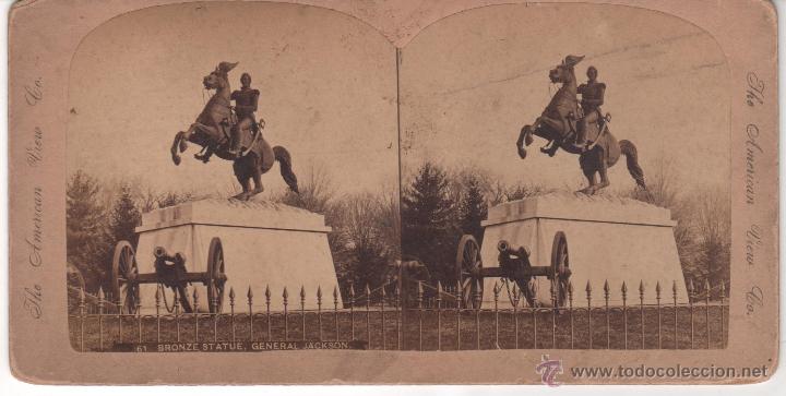 Photographie ancienne: Fotograf&iacute;a antigua esterosc&oacute;pica. Vista americana. Tama&ntilde;o  17,5 X 8,8 cms.