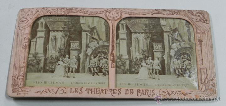 Fotografia antica: FOTOGRAFIA ESTEREOSCOPICA DE LES THEATRES de PARIS, L&acute;AMOUR BRAVE LA MORT, ED. BK. PARIS, MIDE 17,5