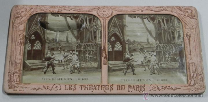 Photographie ancienne: FOTOGRAFIA ESTEREOSCOPICA DE LES THEATRES de PARIS, LES HUGUENOTS, LE DUEL, ED. BK. PARIS, MIDE 17,5