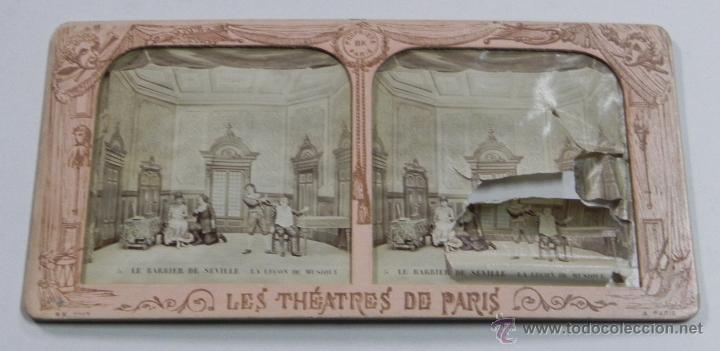 Photographie ancienne: FOTOGRAFIA ESTEREOSCOPICA DE LES THEATRES de PARIS, LE BARBIER DE SEVILLE, LA LECON DE MUSIQUE, ED.