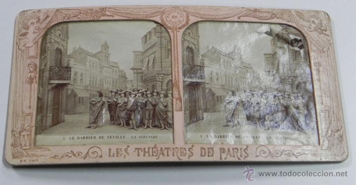 Photographie ancienne: FOTOGRAFIA ESTEREOSCOPICA DE LES THEATRES de PARIS, LE BARBIER DE SEVILLE, LA SERENADE, ED. BK. PARI