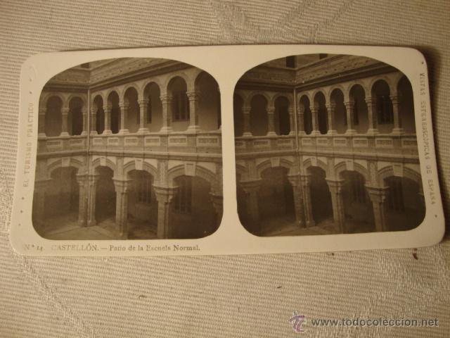 Fotografia antiga: ANTIGUA FOTOGRAFIA ESTEREOSC&Oacute;PICA CASTELLON DE LA PLANA ORIGINAL, PATIO ESCUELA P.P.SXX O F.FS.XIX