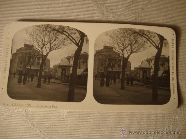 Fotografia antica: ANTIGUA FOTOGRAFIA ESTEREOSC&Oacute;PICA CASTELLON DE LA PLANA ORIGINAL PLAZA DE LA PAZ P.P.SXX O F.FS.XIX