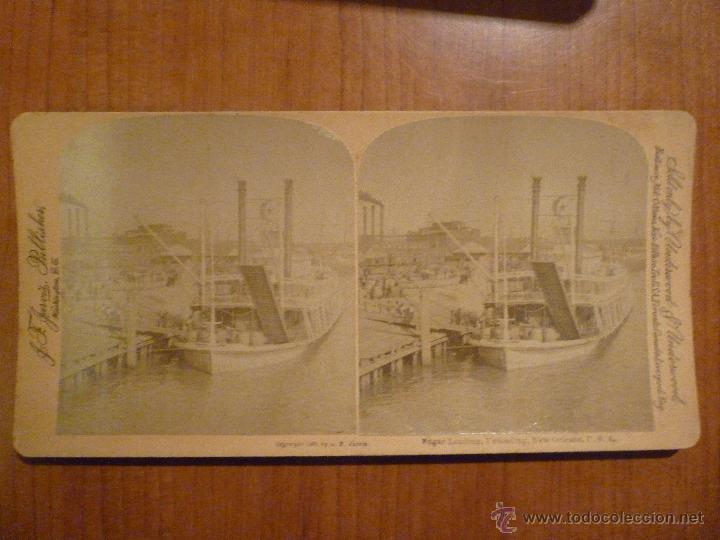 Photographie ancienne: FOTO ESTEREOSCOPICA DESEMBARCO DE AZUCAR EN PUERTO NUEVA ORLEANS FOTO F. JARVIS 1803 UNDERWOOD