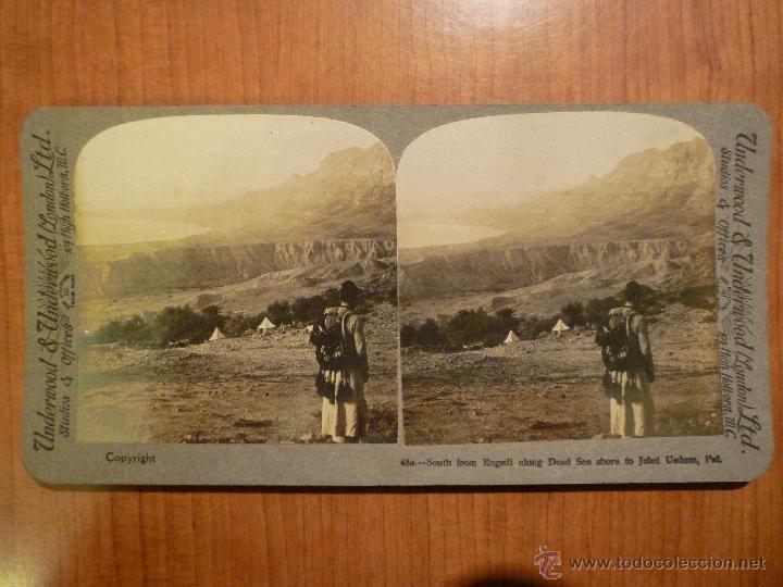 Fotografia antica: FOTOGRAFIA ESTEREOSCOPIA ORILLA DEL MAR MUERTO POR UNDERWOOD&UNDERWOOD