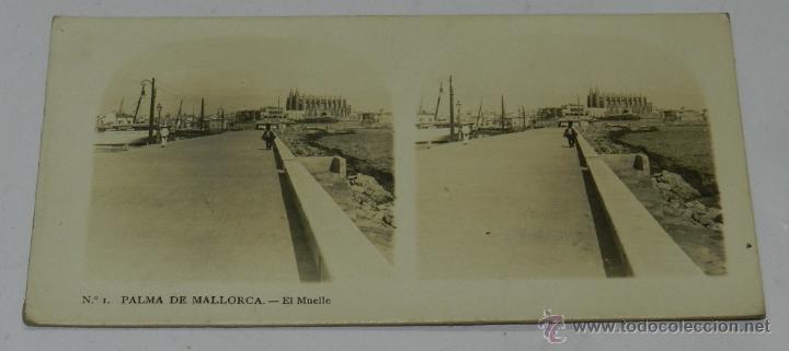 Fotografia antica: FOTOGRAFIA ESTEREOSCOPICA DE PLAMA DE MALLORCA, EL MUELLE, N. 1, MIDE 17,5 X 8,8 CMS.