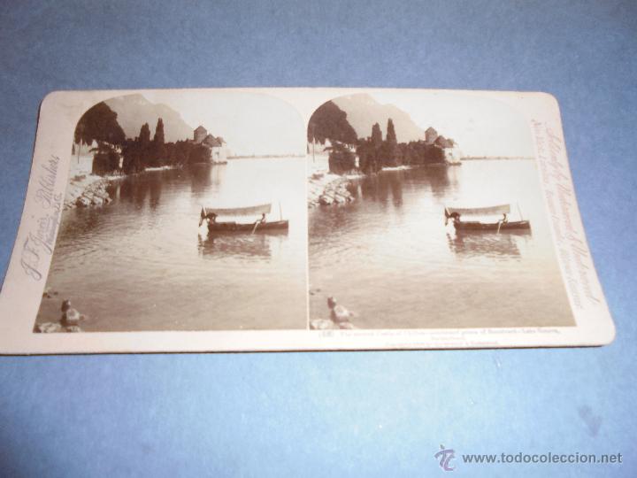 Fotograf&iacute;a antigua: ESTEREOSC&Oacute;PICA SUIZA - EL ANTIGUO CASTILLO DE CHILLON - PRISION CELEBRE DE BONNIVARD  - 18X9 CM.