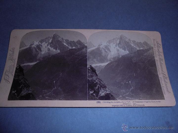 Fotograf&iacute;a antigua: ESTEREOSC&Oacute;PICA - SUIZA - 1899 - SUBIENDO LAS ALTURAS ARRIBA DEL VALLE DE CHAMOUNIX , AIGUILLE VERTE