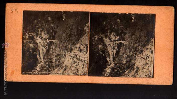 Fotograf&iacute;a antigua: Fotograf&iacute;a estereosc&oacute;pica. Suiza. Pont et torrent du Trient